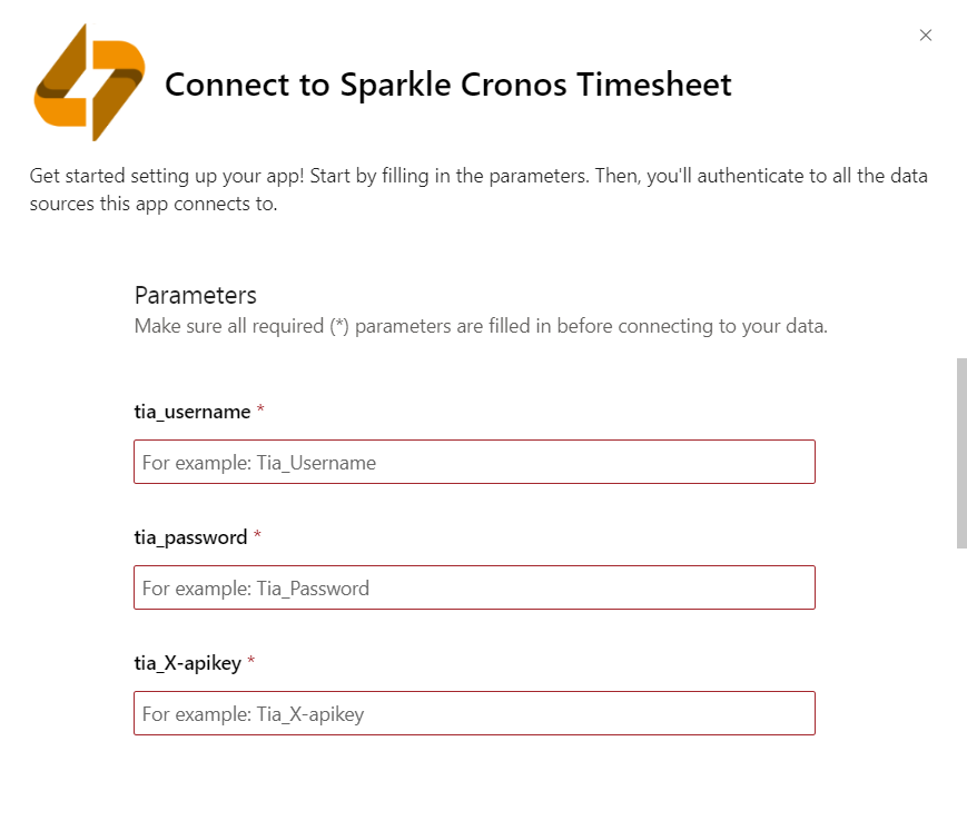 Connect to Sparkle Cronos Timesheet: parameters tia_username, tia_password and tia_X-apikey