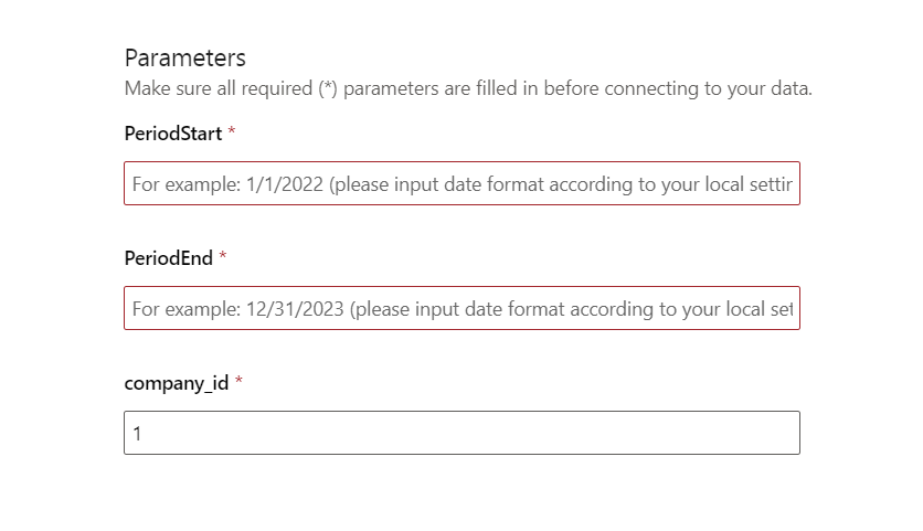Parameters PeriodStart, PeriodEnd and company_id